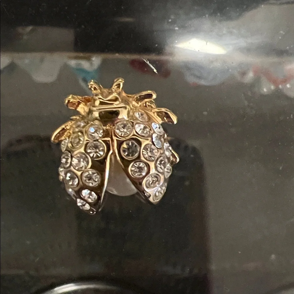 Elegant Gold and Silver Crystal Lady Bug Brooch